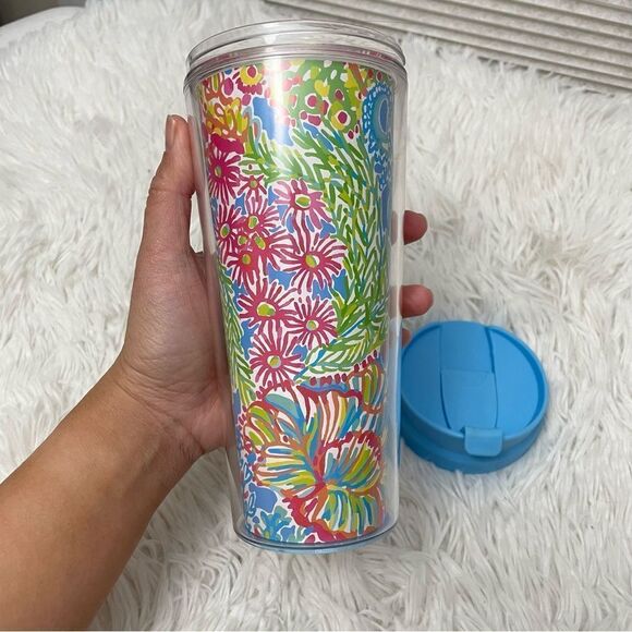 Lilly‎ pulitzer plastic thermal tumbler multicolored , with lid 16 oz - Picture 2 of 6